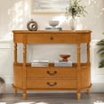 thumbnail image 1 of LKTART Retro Curved 43 Inch Half Moon 3 Drawers Open Shelf Solid Wood Console Table, 1 of 18