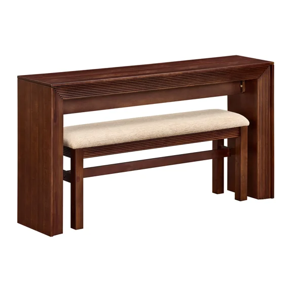 LKTARTCounter Height Bar Table Set for 2, Dining Table Behind Couch with Upholstered Bar Stool Fluted Bar Table Set for Kitchen, Living Room, Walnut