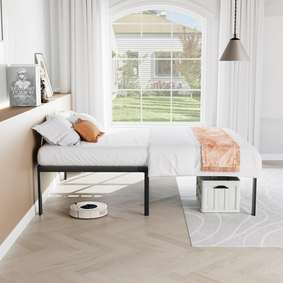 LKUPM 14 Inch Metal Platform Bed Frame, Twin Size, Sturdy Steel Slat Support, High-Strength Steel, Easy Assembly