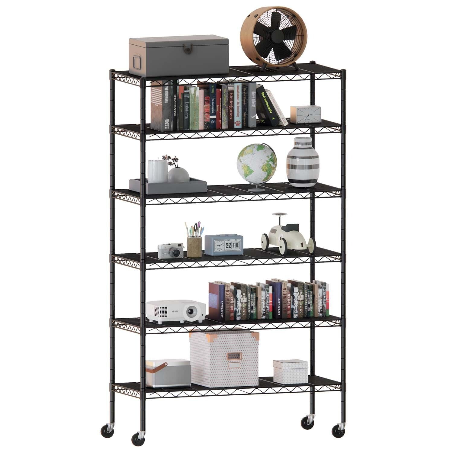 LKUPM 6-Tier Wire Shelving Unit with Wheels, Heavy-Duty Steel Storage