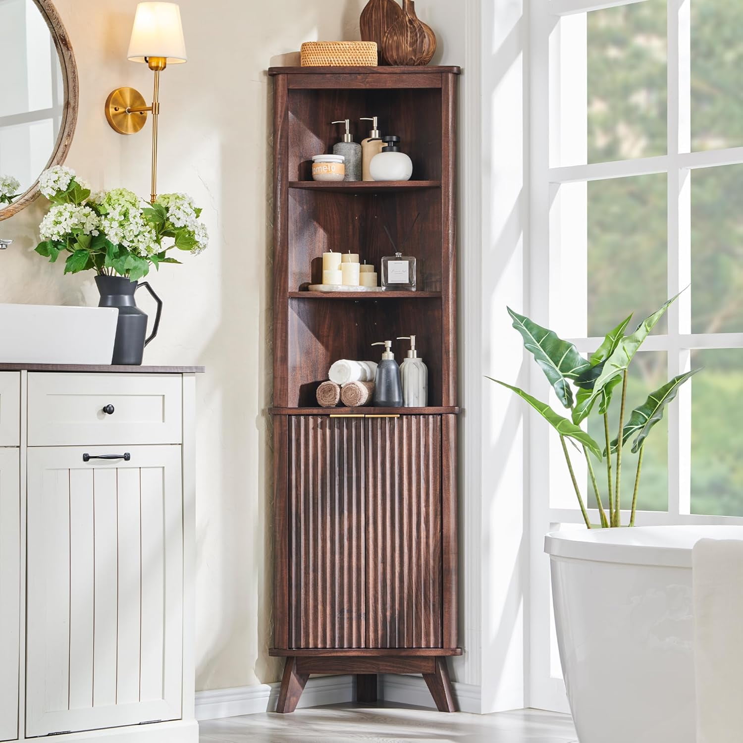 LKUPM 68" Tall Corner Cabinet, Modern Fluted Storage Cabinet with ...