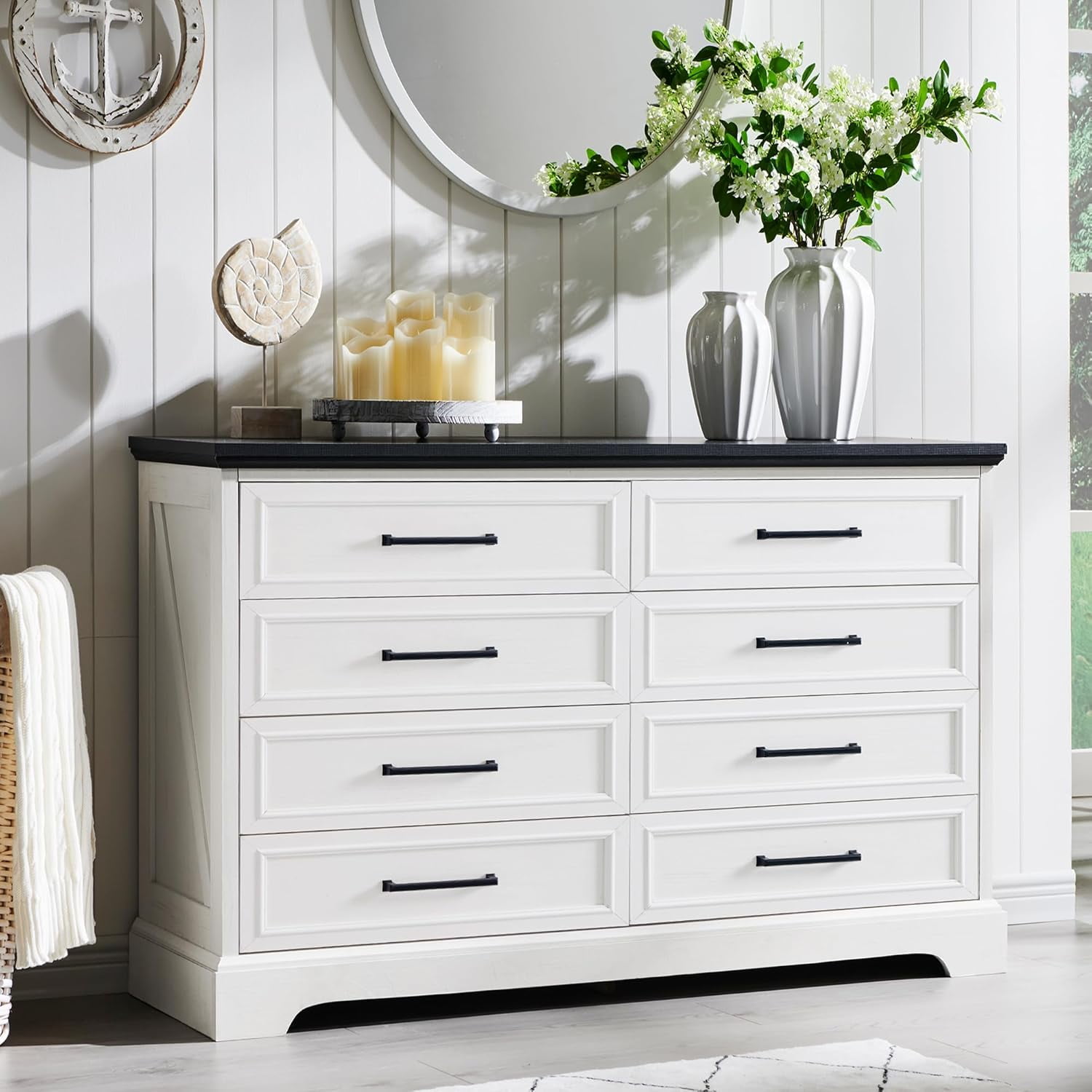 LKUPM Farmhouse 8 Drawers Dresser Chests for Bedroom,52" Wide Wood
