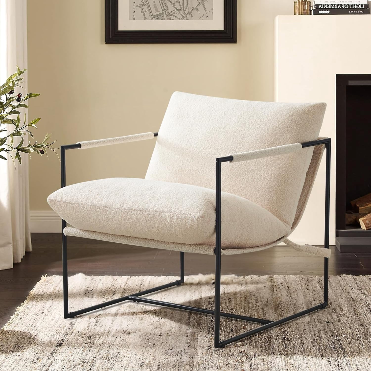 Furniliving Boucle Accent Chair, Set Of 2 - High Back Tufted Wingback Armchair For Living Room, Black - View #2