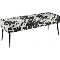 LKUPM Velvet Bench Ottoman, Upholstered Bedroom Benches Cow Print End of Bed Bench with Black Metal Base for Entryway Dining Room Living Room Bedroom, Black