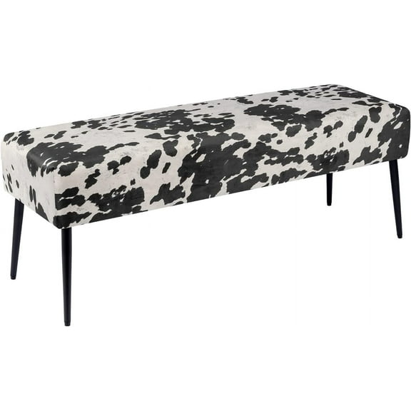 LKUPM Velvet Bench Ottoman, Upholstered Bedroom Benches Cow Print End of Bed Bench with Black Metal Base for Entryway Dining Room Living Room Bedroom, Black