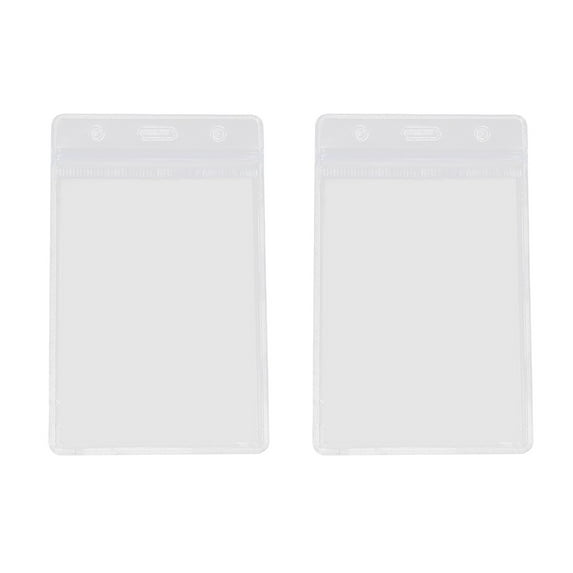 LKWLPD 2pcs ID Card Name Badge Holder Clear Plastic Vertical Name Badge ID Card Holders Transparent Plastic PVC Vertical Sleeve Pouch for Office School Card Travel Waterproof