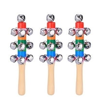 LKWLPD 3 Pcs Christmas Sleigh Bells Wooden Handle Jingle Bells Instrument Musical Hand Bell Shaker Rattle Musical Percussion Instrument for Xmas Holiday Party (10 Bells)