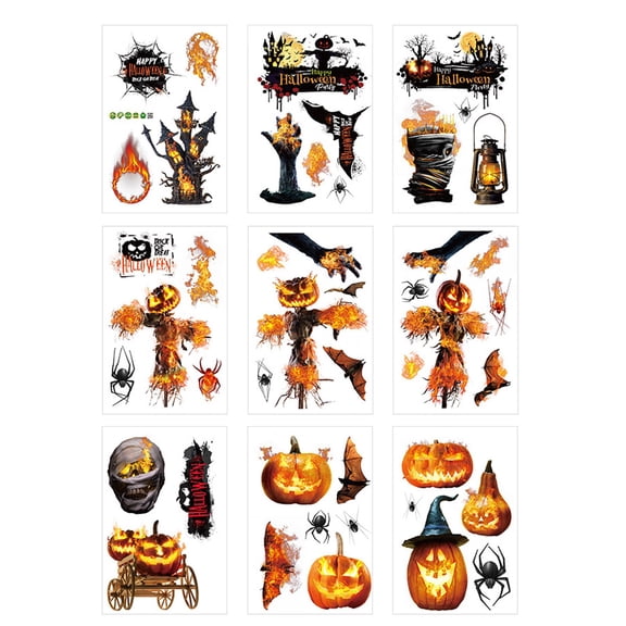 LKWLPD 9Pcs Halloween Window Clings Creative Decorative Stickers Adhesive Stickers Pumpkin Lantern Glass Window Home Decoration Electrostatic Wall Stickers,Colour
