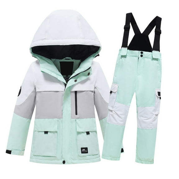 LKWLPD Baby Girl Fall Outfits Toddler Girl Snowsuit Kids Girls Boys Ski Suit Print Long Sleeve Thickened Velvet Warm Windproof and Water Proof Top and Pants Set 2 Piece Outfits,Mint Green 7-9 Years