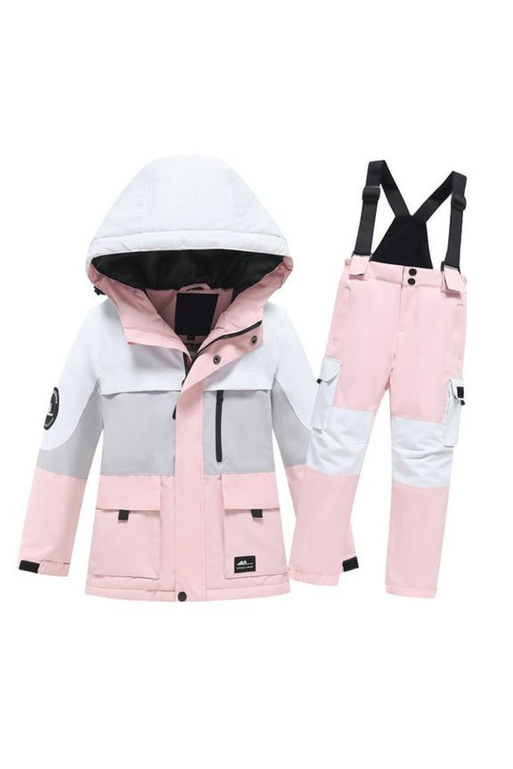 LKWLPD Baby Girl Fall Outfits Toddler Girl Snowsuit Kids Girls Boys Ski Suit Print Long Sleeve Thickened Velvet Warm Windproof and Water Proof Top and Pants Set 2 Piece Outfits,Pink 7-9 Years