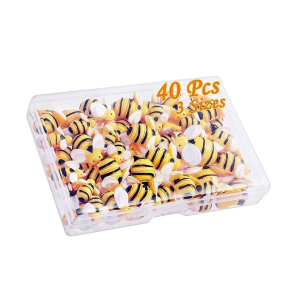 LKWLPD Bee Decor 40 Pcs Tiny Resin Bumble Bee Embellishment Resin Bees Craft Decorations with Storage Box for DIY Craft Wreath Party Home Decor