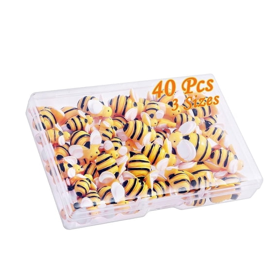 LKWLPD Bee Decor 40 Pcs Tiny Resin Bumble Bee Embellishment Resin Bees Craft Decorations with Storage Box for DIY Craft Wreath Party Home Decor
