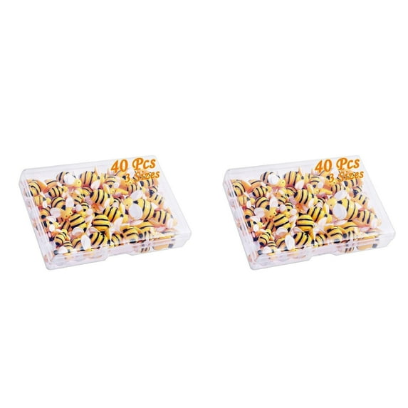 LKWLPD Bee Decor 40 Pieces Per Pack Tiny Resin Bumble Bee Embellishment Resin Bees Craft Decorations with Storage Box for DIY Craft Wreath Party Home Decor, 2 PACK