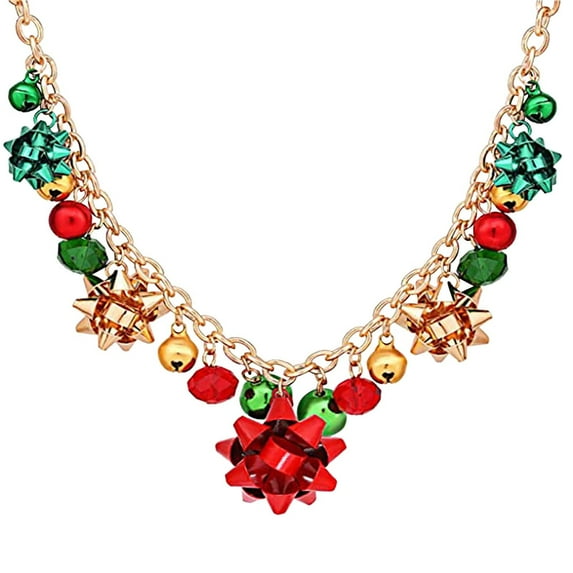 LKWLPD Christmas Necklace Women's Christmas Necklace Xmas Jingle Bell Flowers Pendant Necklaces Present Bow Pendant Necklace Present for Women