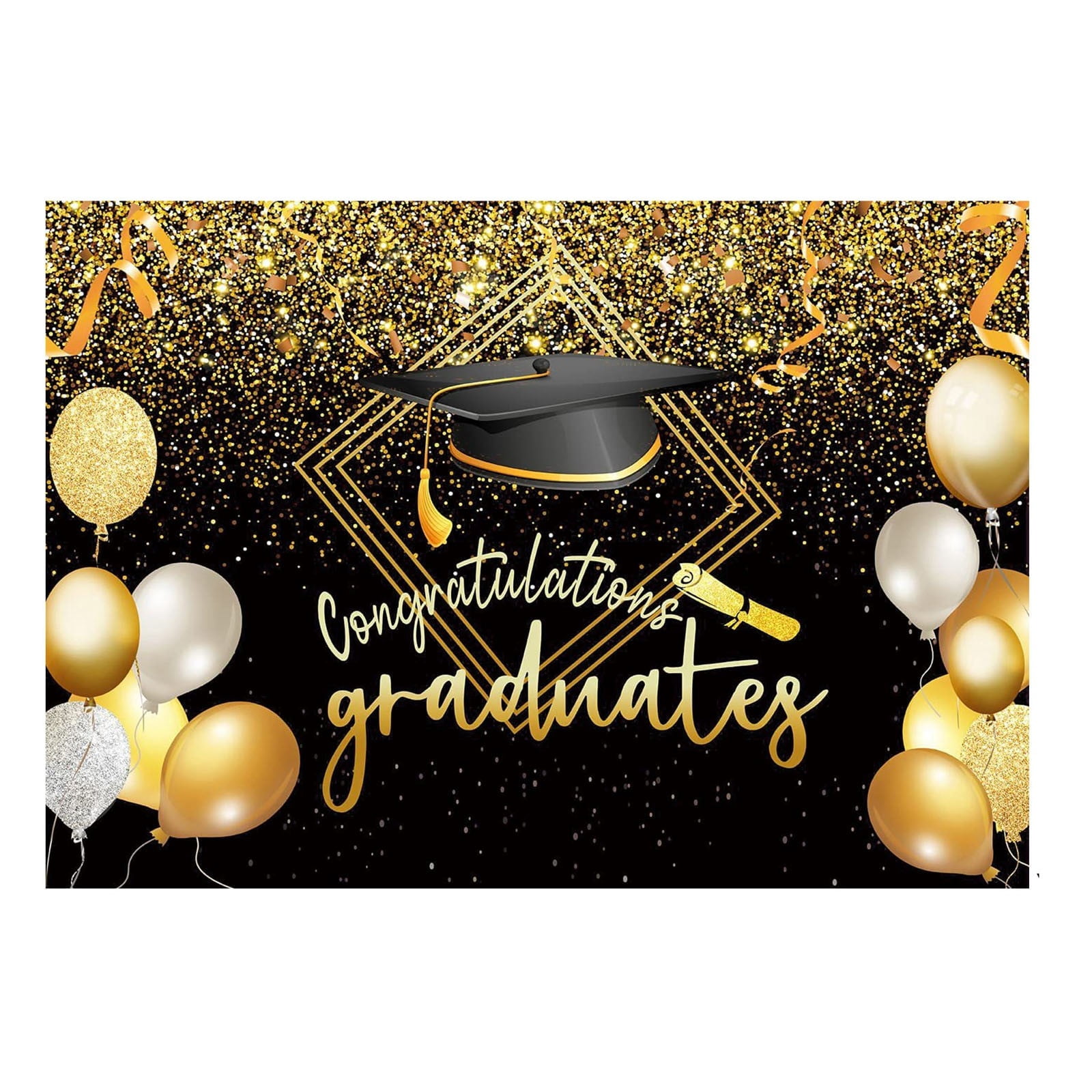 LKWLPD Class of 2025 Graduation Backdrop Black and Gold Mortarboard ...