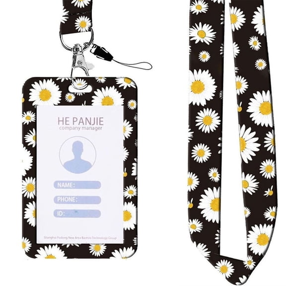 LKWLPD Flower Plastic Name Tags Badge ID Card Holders with Lanyards Personalized Teacher Lanyards for Id Badges Women Nurse Work Letter Name Tag Floral Card Holder Gifts(White)
