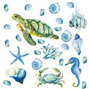 LKWLPD Glow in The Dark Under The Sea Wall Decals,Sea Turtle and Seaweed Undersea Ocean Wall Stickers Luminous Removable Underwater Sea Wall Stickers for Kids Boys Bedroom Watercolor Ocean Creatures
