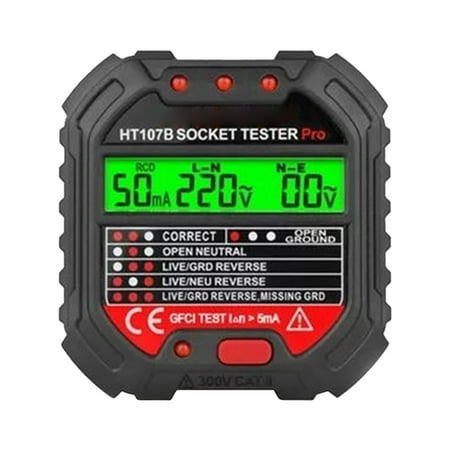 LKWLPD HT107 Electric Socket Tester US Plug Tester with LCD Display, AC Voltage Outlet Tester Circuit Breaker Finder Test Polarity Phase Check