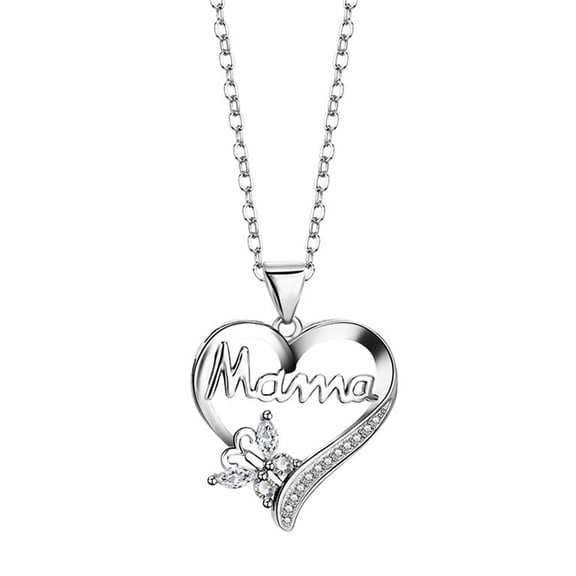 LKWLPD Hheart Pendant Necklace for Women Mother Jewelry Gifts, Mama Letter Butterfly Shape Inlaid Heart Necklaces Gifts for Mom Christmas Gifts