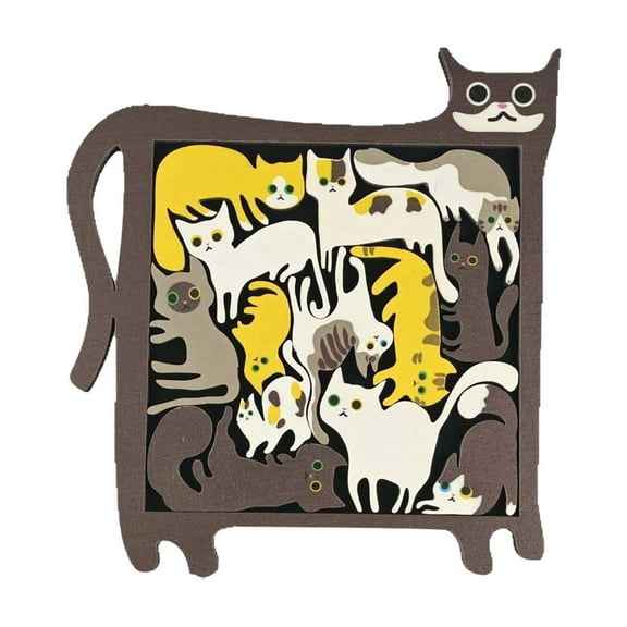 LKWLPD Pocket Travel Games for Car Airplane Road Trips Wooden Cat Puzzle Birthday Gift Family Activities Compact Portable Brain Teaser