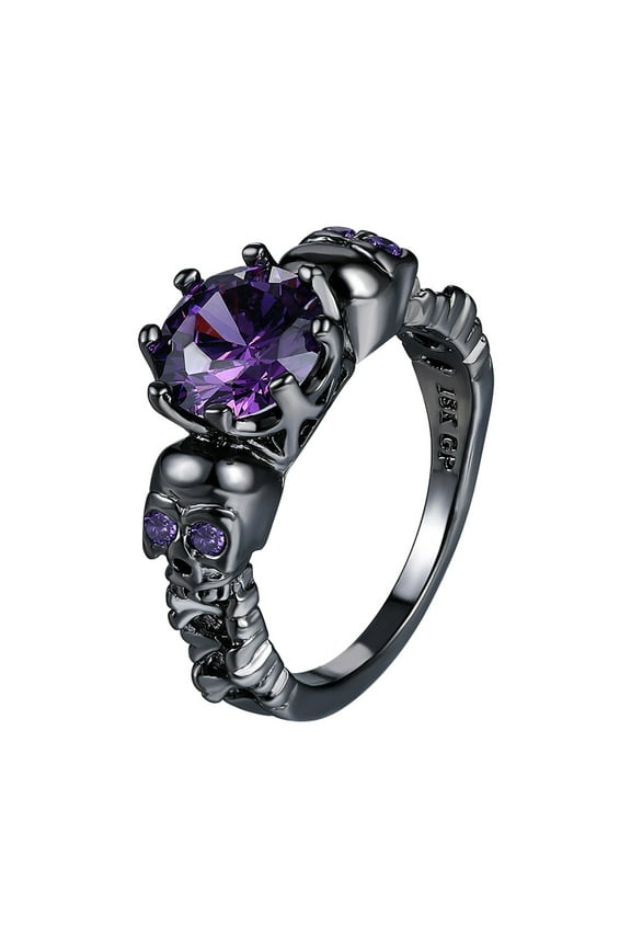 skull rings Gothic Retro Women's Rings Skull Engagement Ring Sets Copper geometric Cut purple Diamond Rings Halloween Jewelry Women's