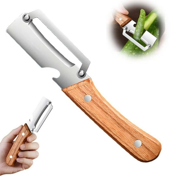 LKXGBMY 1 PCS Premium Vegetable Peeler with Wooden Handle and Bottle Opener Stainless Steel Blade Kitchen Tool for Fruit Apple Potato Pumpkin