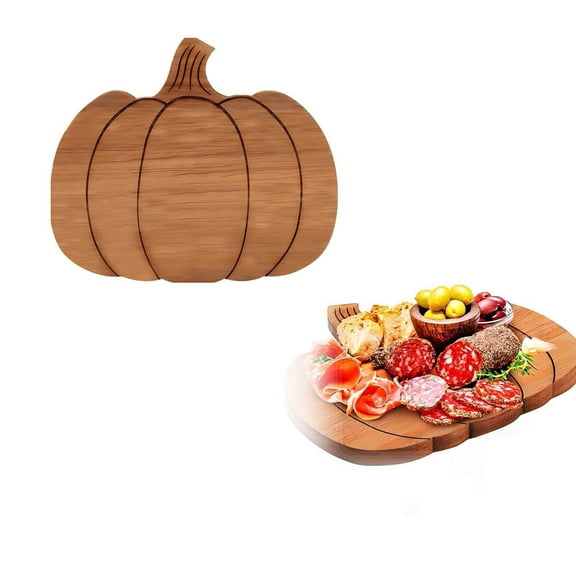 LKXGBMY 1 PCS Pumpkin Cutting Board for Halloween - Wooden Charcuterie Board, Hand made Cheese & Serving Tray with Handle, Fall Pumpkin Kitchen Decor & Holiday Party Gift