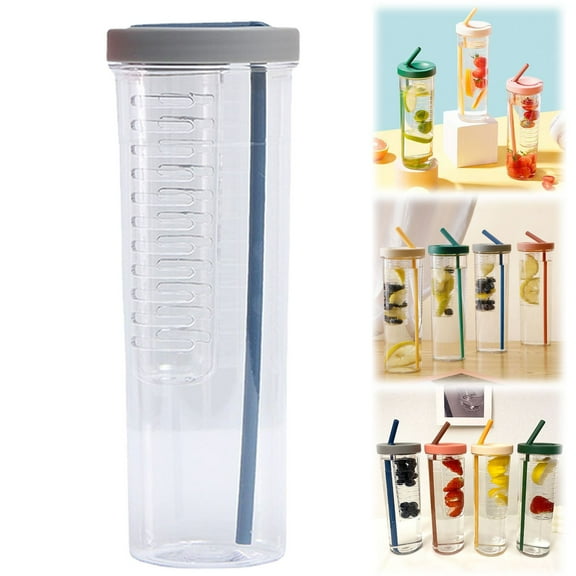 LKXGBMY 1 PCS Straw Water Bottle, Fruit Infuser Water Bottle, Tea Infuser Water Bottle ,Tumbler with Straws, LeakProof, Shatter Proof, Reusable Water Bottles for Indoor & Outdoor