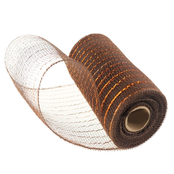LKXGBMY 1 Roll Decor Mesh Ribbon with Metallic Foil Deco Mesh Wreath Supplies Ribbon Mesh Roll for Spring Wreaths, Swags, Craft, Party Decoration, Coffee