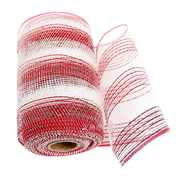 LKXGBMY 1 Roll Decor Mesh Ribbon with Metallic Foil Deco Mesh Wreath Supplies Ribbon Mesh Roll for Spring Wreaths, Swags, Craft, Party Decoration, Red&White