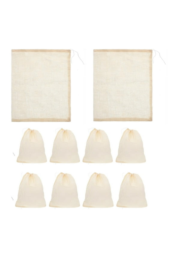 10 Pack Cotton Drawstring Bags, Cheese Cloth Food Straining Butter Muslin Gauze Cooking Draining, Produce Bag Bulk Gift Bag Jewelry Pouch for Party Wedding Home Storage