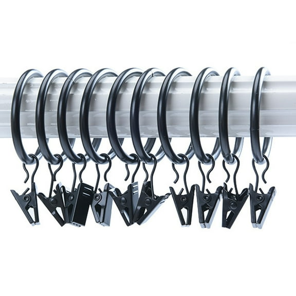 LKXGBMY 10PCS Heavy Duty Metal Curtain Rings Pole Rod Voile Curtain Hooks with Clips