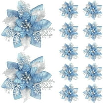 LKXGBMY 12 Pieces Christmas Poinsettia Flower, 5.7 Inch Christmas Glitter Artificial Flower with Clip Xmas Tree Ornament for Home Wreath Garland Party Decor(Light Blue)