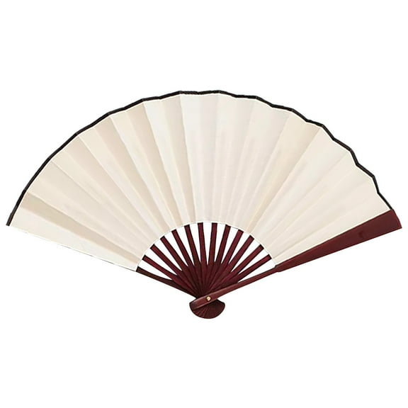 LKXGBMY 1pc Chinese Traditional Folding Hand Fan, Foldable Hand Fans for Women Bamboo Holding Hand Fan with Bright Color Fabric Folding Fan for Festival Beige