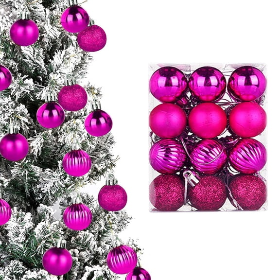 LKXGBMY 24Pcs Christmas Balls Ornaments, 4 Style 3cm Shatterproof Christmas Tree Decorations Hanging Ball for Holiday Wedding Party Decoration, Hot Pink