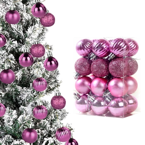 LKXGBMY 24Pcs Christmas Balls Ornaments, 4 Style 3cm Shatterproof Christmas Tree Decorations Hanging Ball for Holiday Wedding Party Decoration, Pink