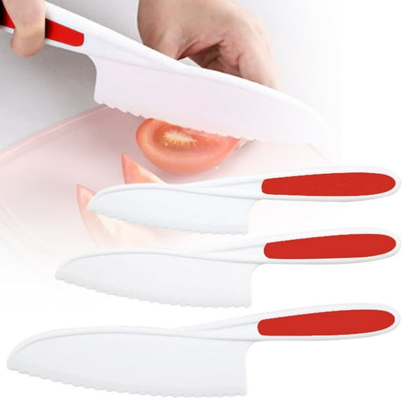 LKXGBMY 3 Pieces Plastic Kitchen Knife Set, Reusable Nylon Chef Knife Safe Cooking Knives for Baking, Fruit, Bread, Cake, Lettuce Knife, Salad Knife