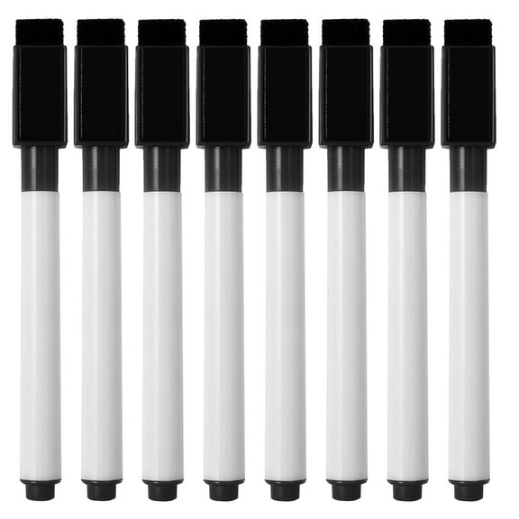 LKXGBMY 8 Pcs Black Magnetic Dry Erase Markers with Eraser Cap, White Board Mini Dry Erase Markers Bulk, Fine Point Tip Student White Board Markers for Teachers Office Supplies