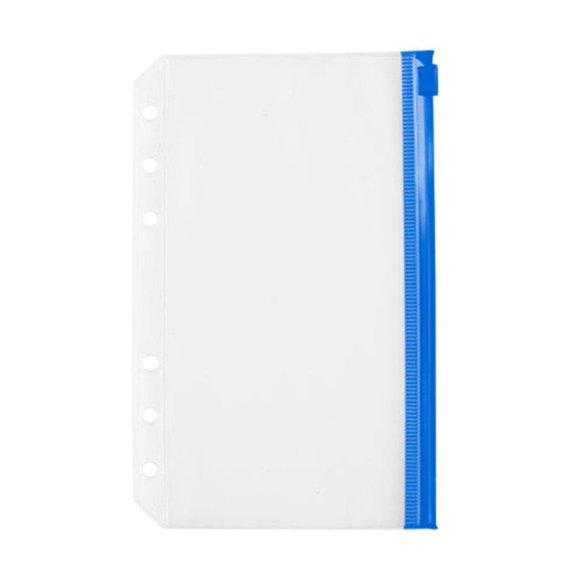 LKXGBMY A6 6 Holes Plastic Binder Pockets, Zipper Money Organizer for Cash Stuffing, Waterproof PVC A6 Planner Inserts Binder Pouches Loose Leaf Document Storage Bags,1 Pack Blue