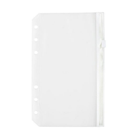 LKXGBMY A6 6 Holes Plastic Binder Pockets, Zipper Money Organizer for Cash Stuffing, Waterproof PVC A6 Planner Inserts Binder Pouches Loose Leaf Document Storage Bags,1 Pack White