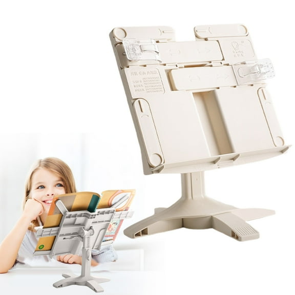 LKXGBMY Adjustable Book Stand for Reading, Book Holder with Slot, Foldable Desktop for Laptop, Recipe, Textbook - Hands-Free,Cookbook Stand with Page Clips Beige