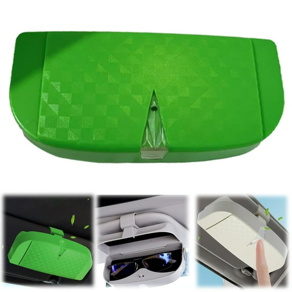 LKXGBMY Car Interior Sun Visor Sunglasses Storage Box, Push-Type Switch Sunglasses Holder with Soft Scratch-Resistant Lining, Multi-Function Card Coin Ticket Organizer, Universal for Cars Green