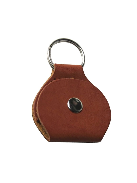 Leather Keychain Ring Case, Jewelry Travel Pouch Ring Storage Box Ear Hook Flat Case Coin Bag for Workout Gym (Brown)