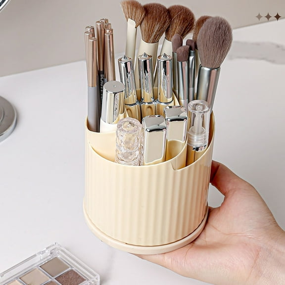 LKXGBMY Pen Holder for Desks with 4 Compartments, 60°Rotating Desk Organizer,Tidy Desk for Teacher,Office,Art Supplies, Beige