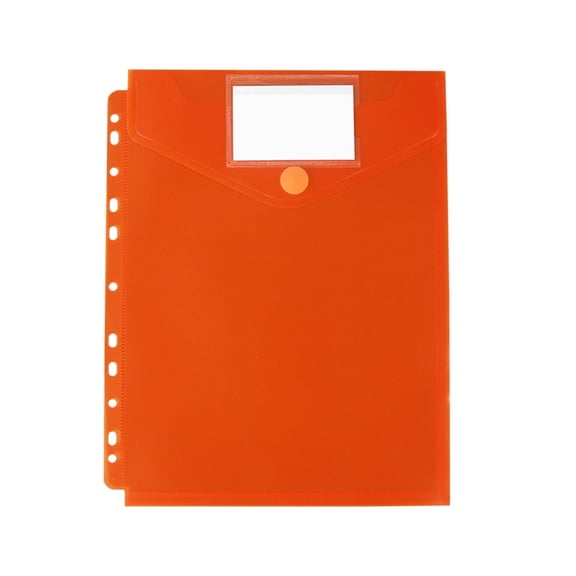LKXGBMY Plastic Envelopes Binder Pocket, 11 Holes Expandable Binder Folders for 2/3/4 Ring Document Pouch with Snap Button & Label Loose-Leaf for Home Office,Orange