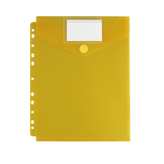 LKXGBMY Plastic Envelopes Binder Pocket, 11 Holes Expandable Binder Folders for 2/3/4 Ring Document Pouch with Snap Button & Label Loose-Leaf for Home Office,Yellow