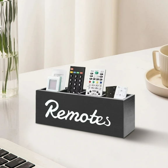 LKXGBMY Remote Control Holder, Remote Organizer Caddy for Table, Wooden Remote Control Storage Box for Nightstand, Black Remote Caddy with 4 Slots