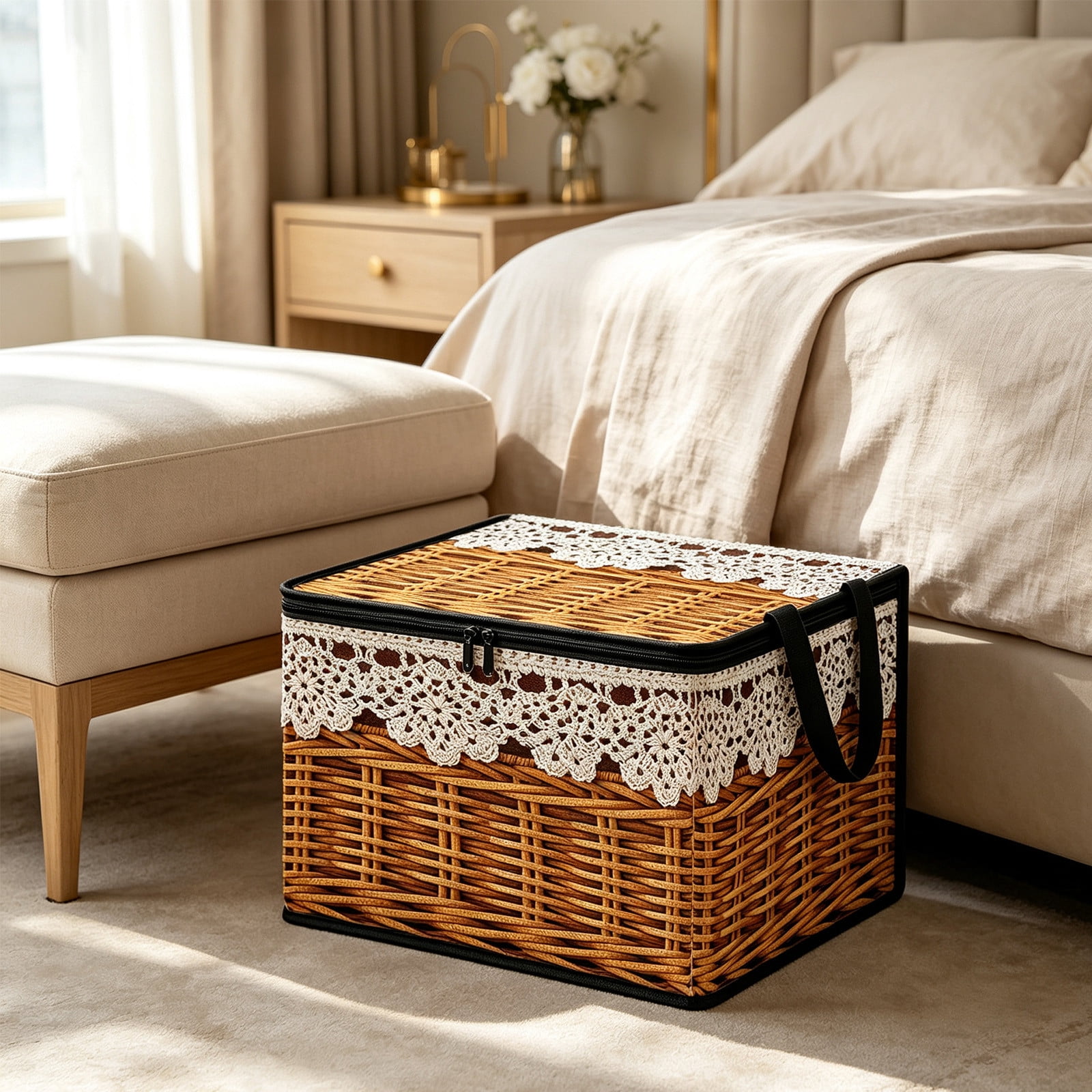 LKXOTTK Imitation Woven Texture Foldable Storage Box with Lid and ...