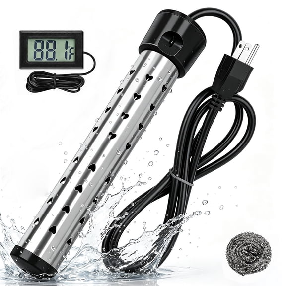 LKYICNHY 2000W Electric Immersion Water Heater, Portable Bucket Heater with LCD Digital Thermometer & Auto Power Off Function, 304 SS Guard,Fast Heating Small Pools, Bathtubs,Tanks,Camping