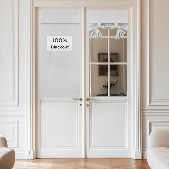 LKYUHGS-100% Blackout French Door Curtains, Privacy Curtains for Window, 26 X 50 Inch Long Room Darkening Curtains, Thermal Insulated Door Window Shades for Bedroom, (1 Panel, Greyish White)